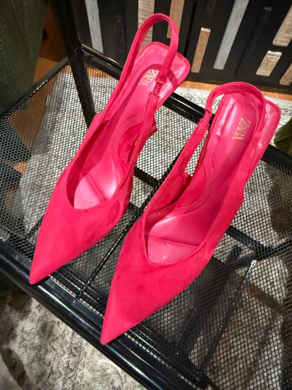 Zara Hot Pink Leopard Print Pointed Slingback Heels